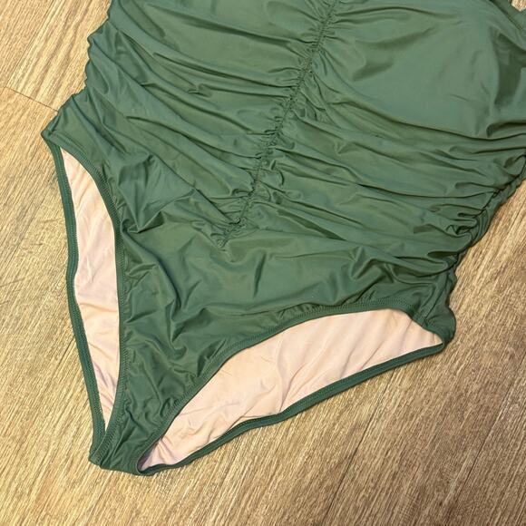 J. Crew Green Ruched Sweetheart One-Piece Size 22 - Picture 6 of 12